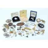 A large quantity of vintage costume jewellery including a French jet faceted bead necklace, a Mizpah