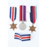 Three Second World War British campaign medals including a France and Germany Star