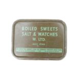 A 1944 Boiled Sweets, Salt & Matches ration tin