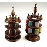 Two turned wood bobbin stands