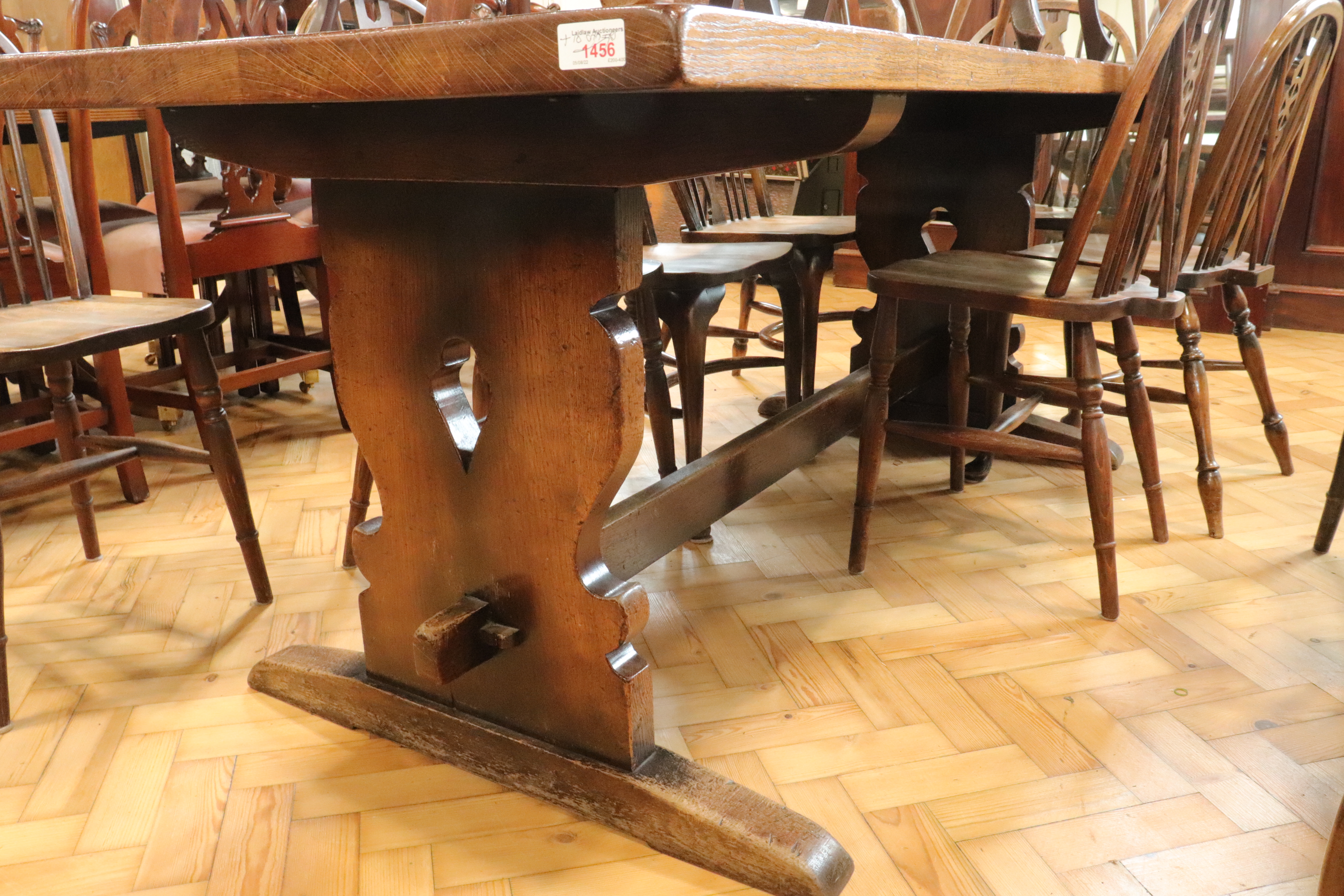 A reproduction oak refectory dining table together with ten Windsor chairs - Image 2 of 2