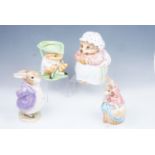 Three Beatrix Potter lidded character jars, designed by the Border Fine Arts Studio, together with a