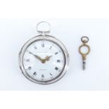 A George III white metal pair-cased verge pocket watch, the movement having square baluster pillars,