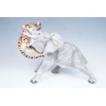 An Italian figurine of a tiger attacking an elephant, 29 cm