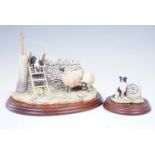 Border Fine Arts figurine, collie and sheep on a wall, 22 cm x 17 cm, together with collie beside