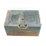 A Victorian cast iron Government Revenue / military strong box, 45 cm x 30 cm x 23 cm excluding