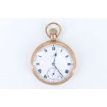 A 1930s 9 ct gold open faced pocket watch by J W Benson of London, 5 cm excluding stem and bow, 80