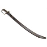 A George III British military / cavalry sword, having a single-fullered broad sabre blade, the brass