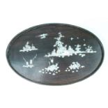 A Chinese oval mother-of-pearl inlaid hardwood tray, 19th Century, 41 cm x 63 cm