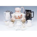 19th Century ceramics including a wash jug, fish form sauce boat, ladle etc