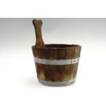 A small coopered wooden planter or cachepot in the form of a Scottish luggie, 21 cm x 27 cm high