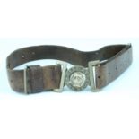 A British Victorian Army volunteer's leather waist belt, having white metal locket clasp and