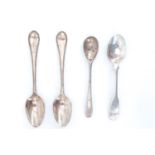 Four 19th Century Scottish silver teaspoons, comprising a bright cut engraved old English spoon,