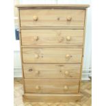 A contemporary pine chest of drawers and matching bedside chests, chest 76 cm x 42 cm x 119 cm