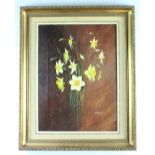 Fred McJannet (Cumbrian) Oil on canvas still life of a bouquet of daffodils, together with an