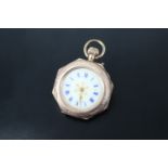 A Belle Epoque lady's enamelled 9K yellow metal fob watch, having a Swiss crown-wound and pin-set