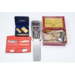 A cased Gillette gilt metal travelling safety razor, cased Durham Duplex travelling cut-throat