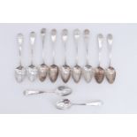 Seven George III Old English pattern silver teaspoons, the terminals engraved 'H I G', Peter and