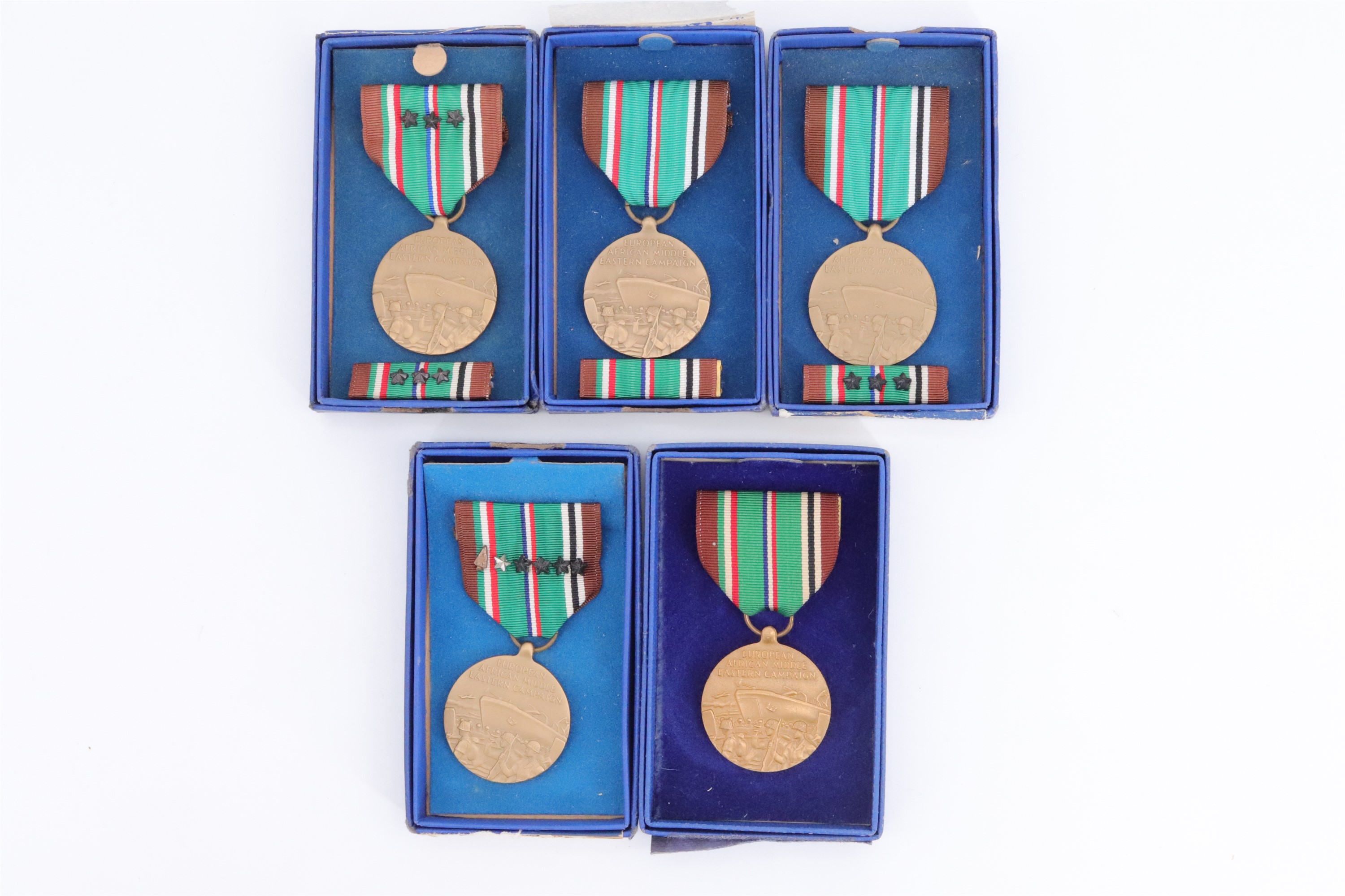 Five US European-African-Middle Eastern Campaign Medals, boxed