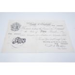 A Bank of England Beale "white" Five Pound banknote, dated 13th November 1950, T09 090207