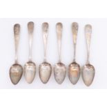 [Scottish Provincial Silver] A set of six silver Hanoverian pattern teaspoons by David Gray of