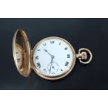 A George V 9 ct gold hunter pocket watch, having a 21 jewel Swiss, crown wind and set movement, an