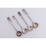 A pair of George III Old English pattern silver mustard spoons, the bowl interiors retaining