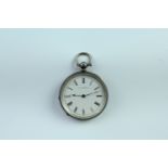 A T. R. Russell white metal pocket watch, marked "0.900", diameter 4 cm, (running when catalogued,