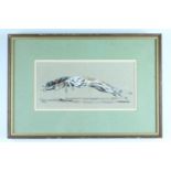 Louise Wood (20th Century) A pen, ink and body colour of two lurchers racing, signed and dated