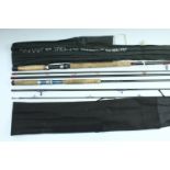A Silstar GT salmon fly fishing rod, 14', three sections, together with a Fibatube salmon fly rod no