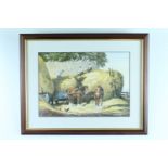 Max A S Hamblen (20th Century) A pair of watercolour farmyard scenes depicting working horses