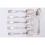 Six George III silver Old English pattern teaspoons, all bearing partial assay marks, three dated