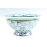 A large late 20th Century bowl, hand decorated in underglaze blue, 38 x 19 cm
