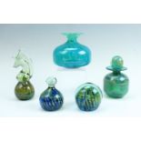 Four items of Maltese Mdina glass, including a bottle and stopper, a paperweight etc, together