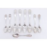 Nine early 19th Century Irish silver fiddle pattern spoons by John Power of Dublin, comprising