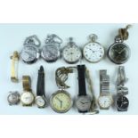 A group of pocket and wristwatches, including two cased Sekonda pocket watches, an Ingersoll