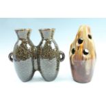 A West German studio pottery vase, 26 cm together with a two handled double vase