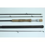 A Daiwa Sensor spinning rod, 9', two section, together with a salmon fly fishing rod, 12', three