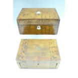 A 19th Century ash veneered sewing workbox, a Tunbridge ware workbox, having hinged front, (