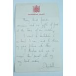 A printed letter from Queen Elizabeth II which accompanied gifts following her wedding in 1947, it