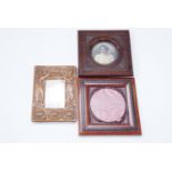 A Belle Epoque composition photograph frame, 6 cm x 12 cm, together with a Victorian mahogany chip