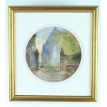John Blair (Scottish 1850 - 1934) 'Duddingston', a view of church gates with the church beyond,