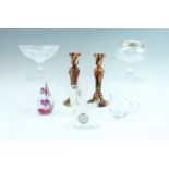 A Royal Doulton posy bowl, a pair of studio glass candlesticks, 24 cm, a Duiske small jug, a Royal