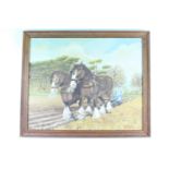 D J Maton Two oil on boards depicting draught horses ploughing and sowing a countryside farm, signed