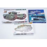 Two Tamiya British Army tank 1:35 scale model kits, together with a Revell R.M.S Titanic 1:1200