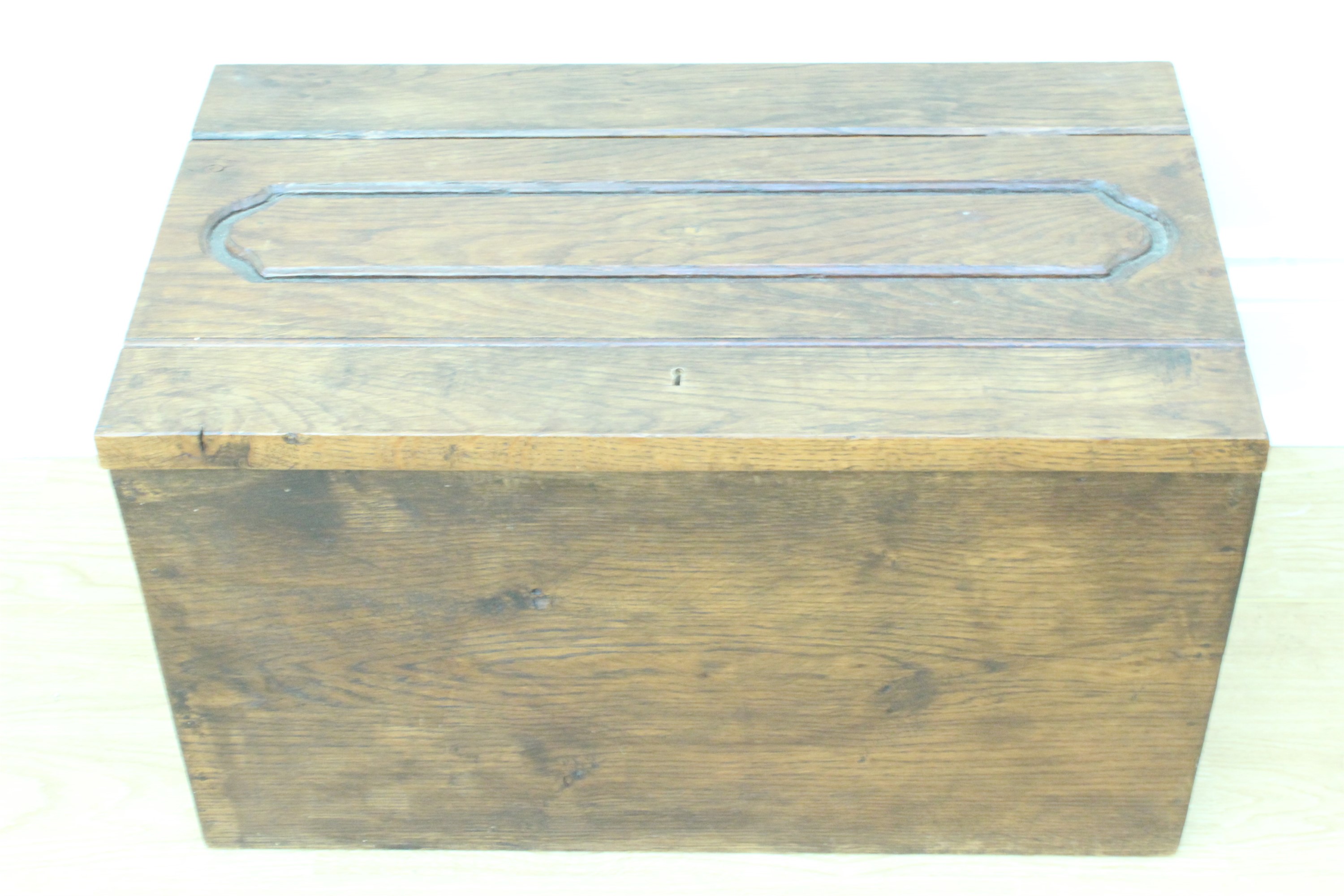A late 20th Century rustic oak chest, having internal fittings, 53.5 x 31.5 x 31.5 cm