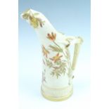 An early 20th Century Royal Worcester tusk jug / ewer, having an antler handle and floral