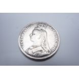 A Queen Victoria silver crown coin, 1891