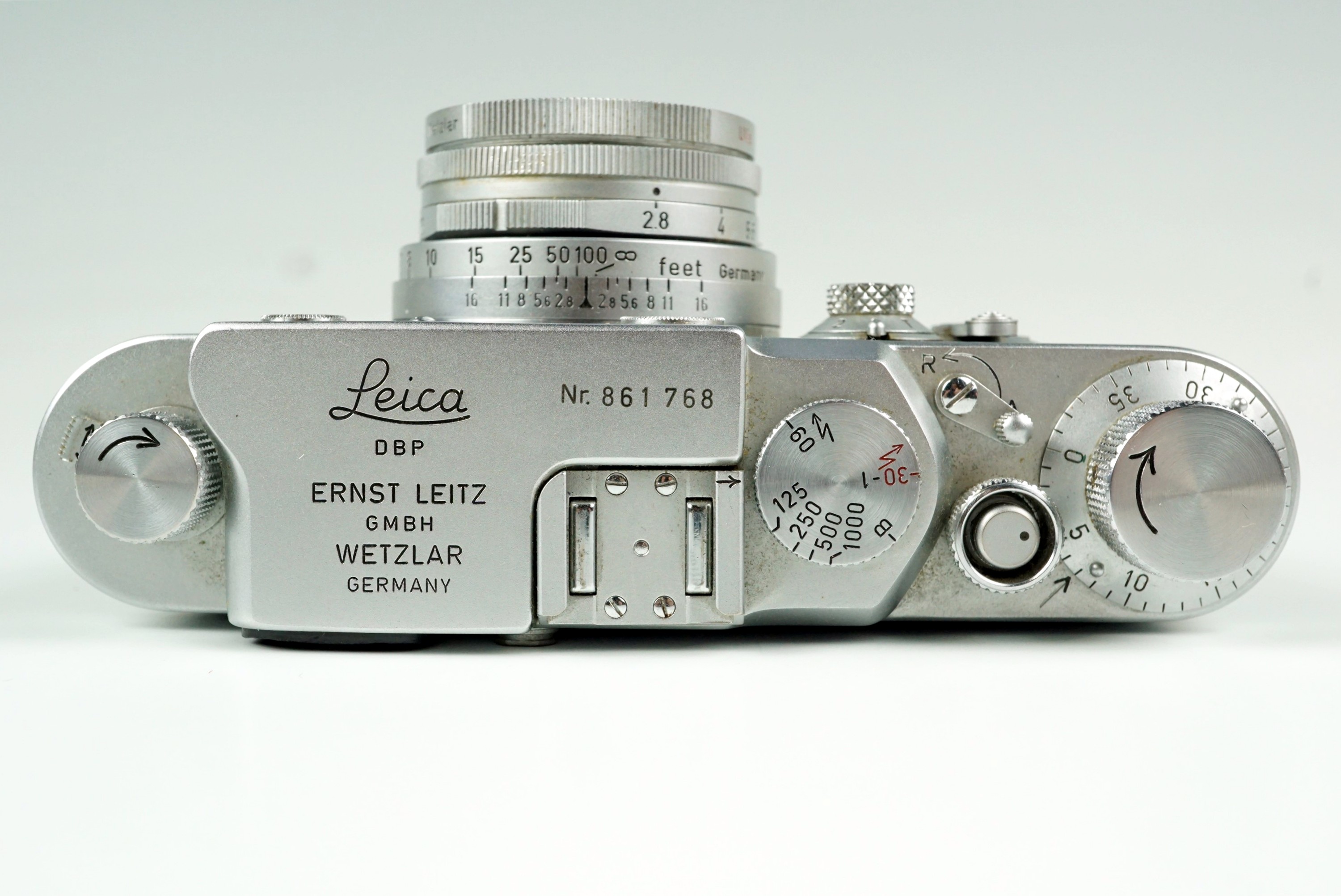 A Leica IIIg Rangefinder 35mm camera, 1957, chrome, with Leitz Elmar f=5cm 1:2.8 50mm lens (serial - Bild 7 aus 14