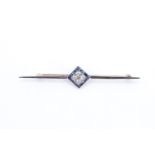 A fine Art Deco influenced sapphire and diamond bar brooch, the tapering precious white metal